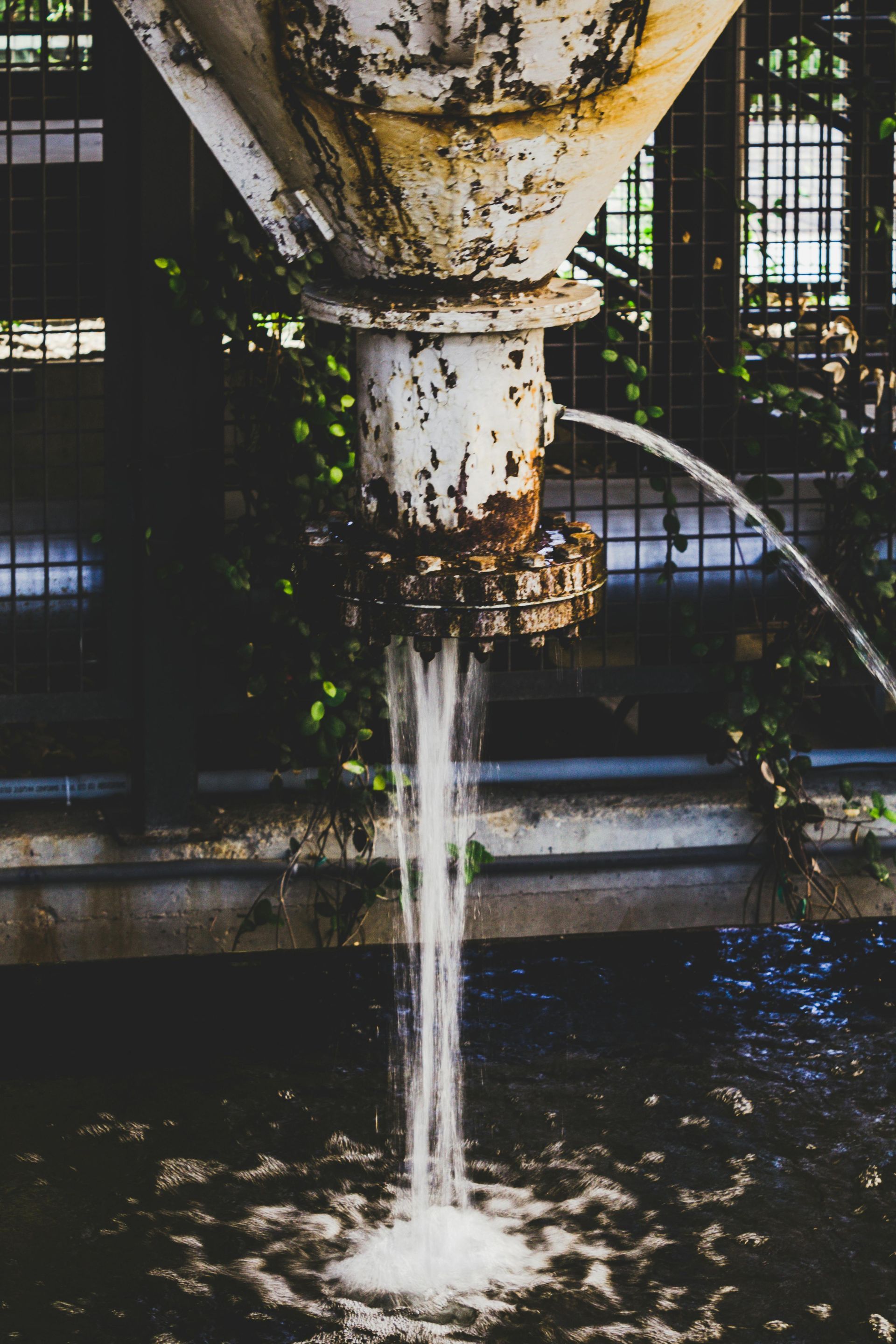 Water is pouring out of a pipe into a body of water