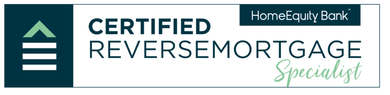 Logo for a certified reverse mortgage specialist from HomeEquity Bank, with a teal and white color scheme.