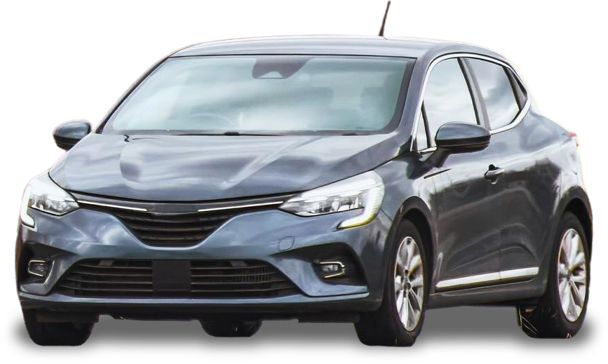 Grey Renault Clio car on a white background.