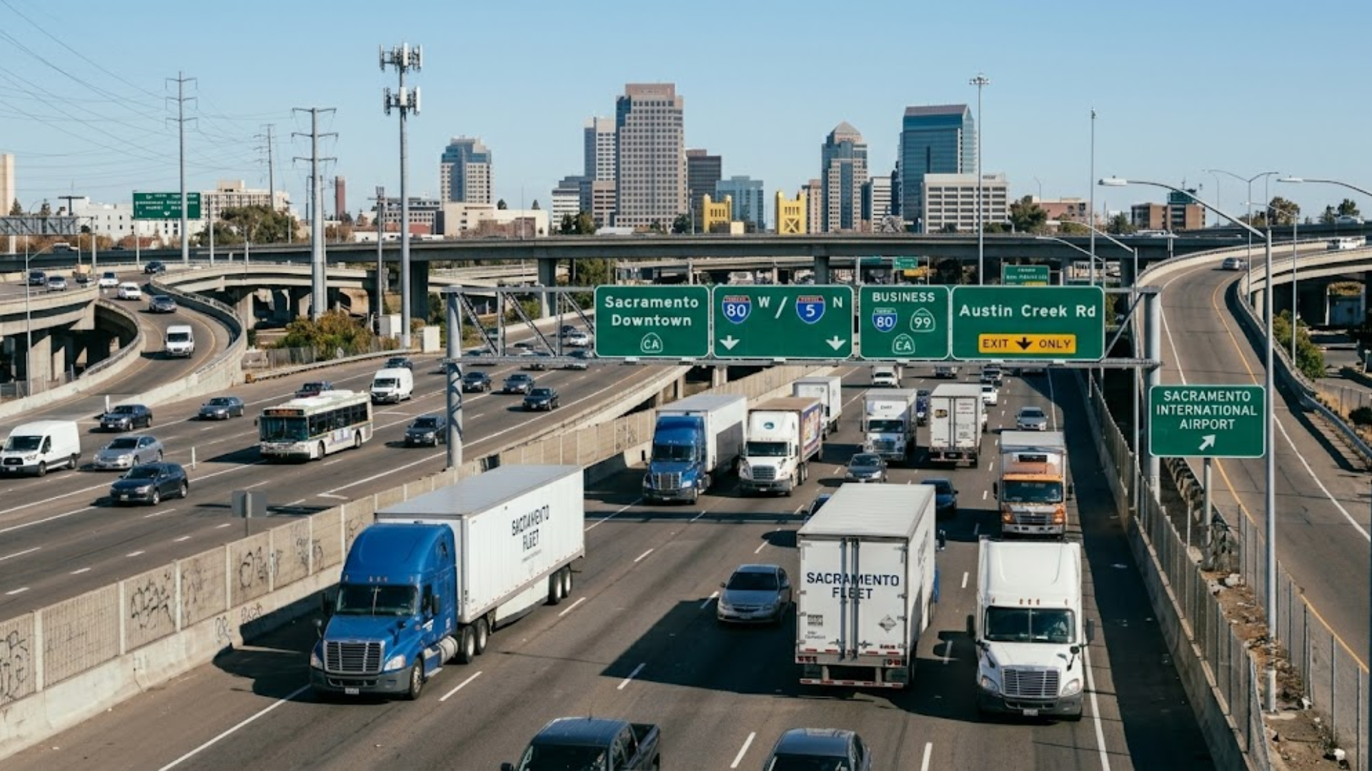 Sacramento CA commercial trucks on busy roads