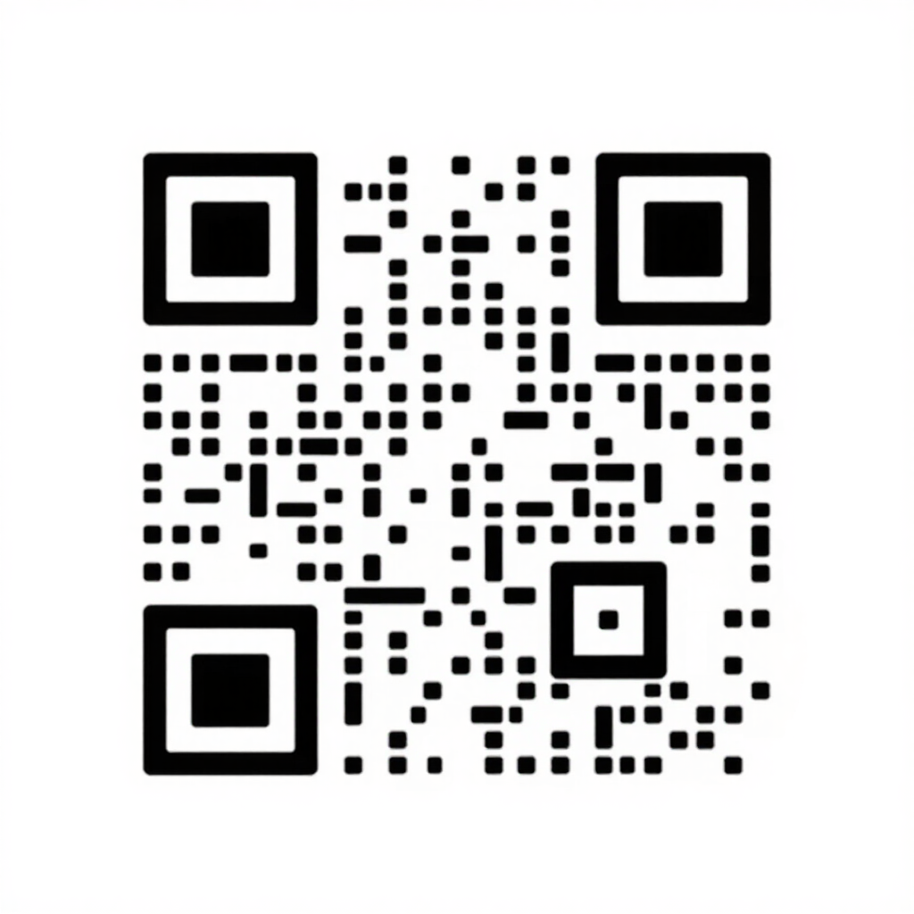 Black-and-white QR code on a white background