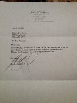 Testimonial - Carney Tree Service, LLC - Wyckoff, NJ