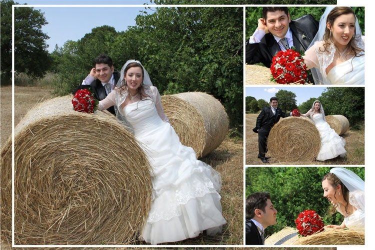 Dettagli di photoshooting a colori n campagna con sposi