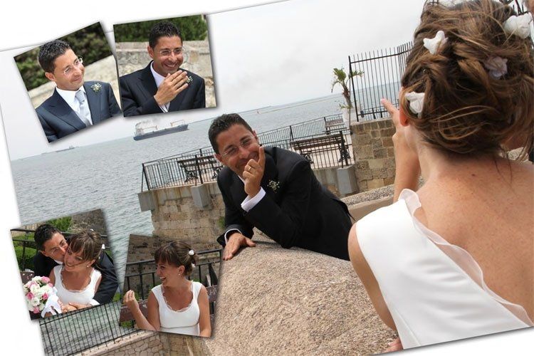 Collage di un photoshooting al mare per sposi