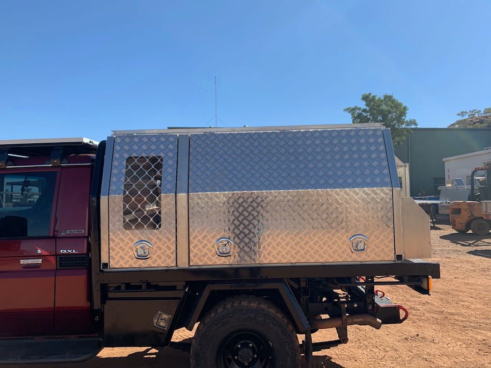 A Truck With a Large Canopy Style Storage Compartment — Wright's Welding Operations In Ryan, QLD
