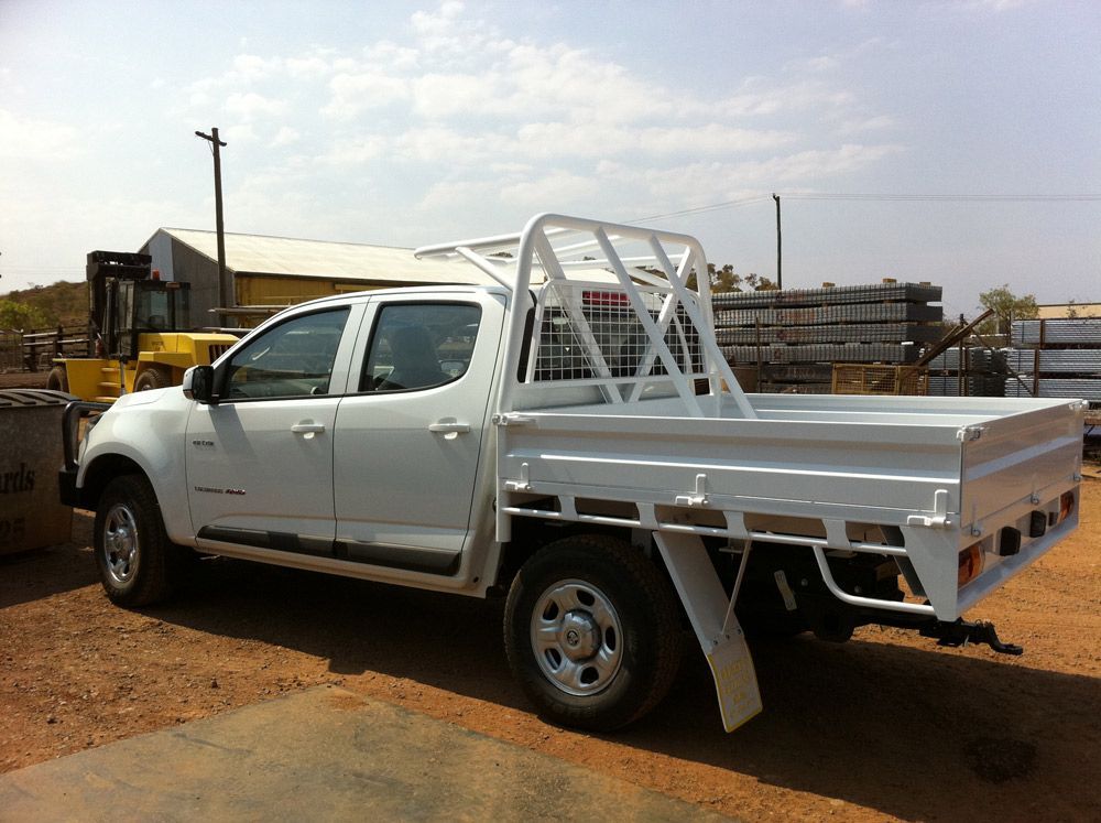 Pick Up Vehicle With Trays And Half Cab Roll Bar — Wright's Welding Operations In Ryan, QLD