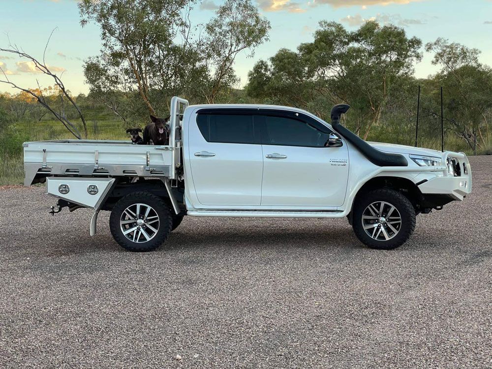 Toyota Hilux With Fabricated Trays And Toolbox— Wright's Welding Operations In Ryan, QLD