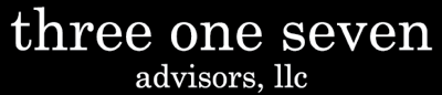 White text on black background: “three one seven” and “advisors, llc”.