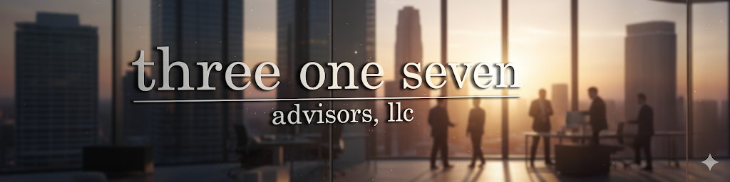 Logo for Three One Seven Advisors, Inc. with business professionals in a high-rise office.