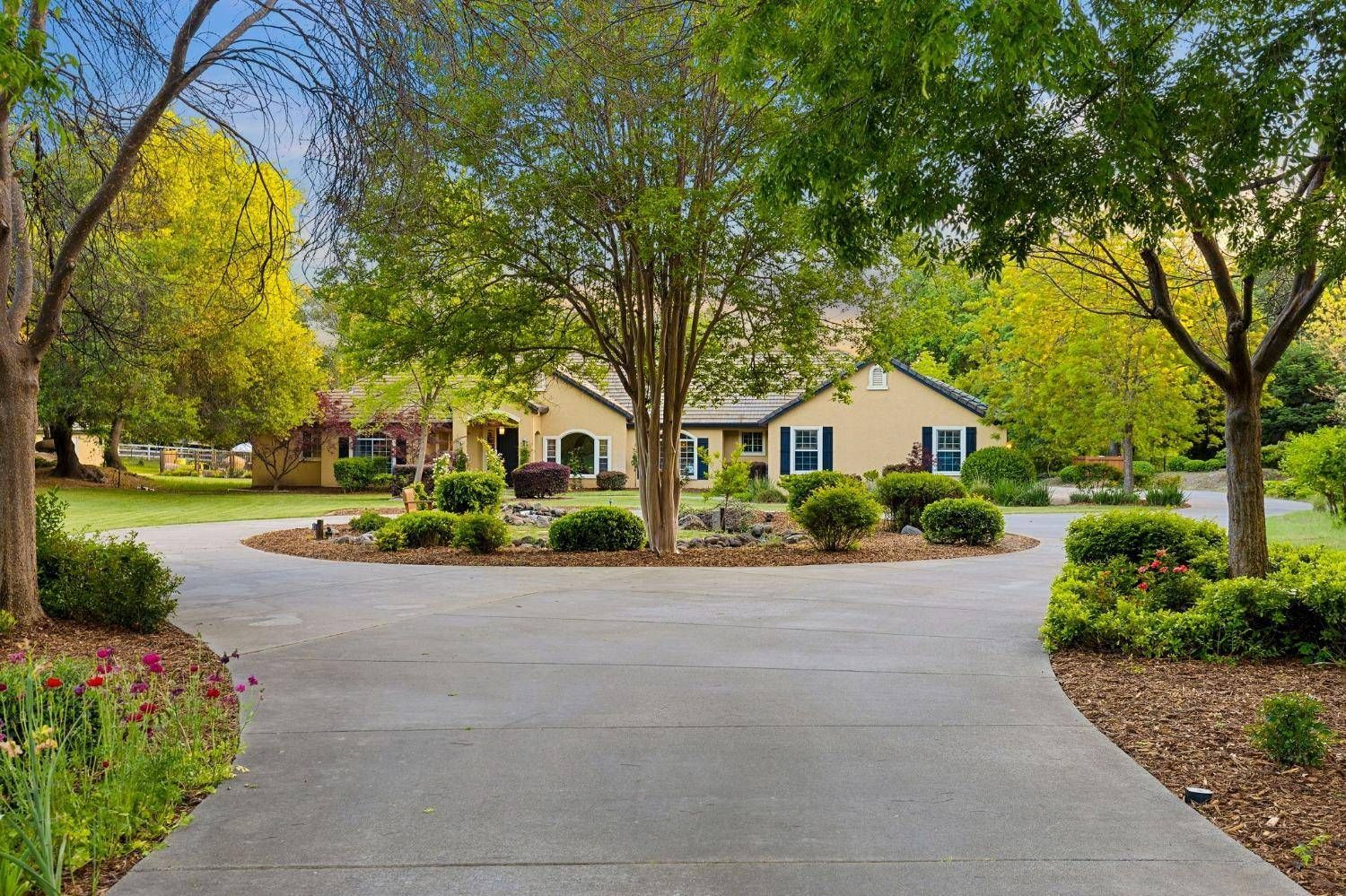 A driveway leading to a house surrounded by trees and bushes. Gayle Morris  Real Estate | GUIDE Real Estate - Auburn, CA Real Estate