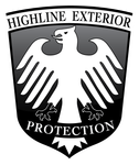 Logo for Highline Exterior Protection: white eagle on a black shield, with "Highline Exterior" and "Protection" in white.