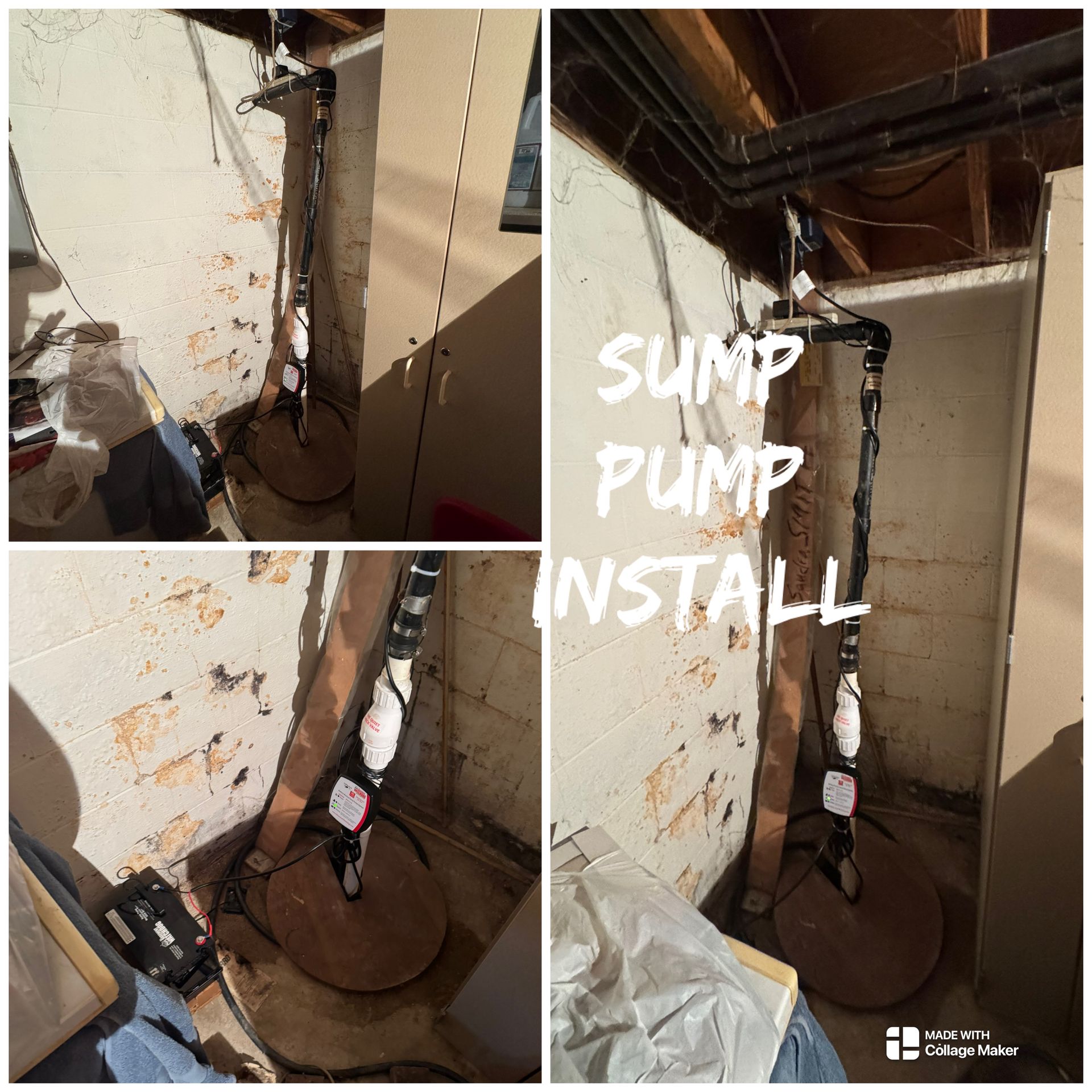 A sump pump is being installed in a basement
