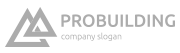 Logo of Probuilding with two gray triangles and text