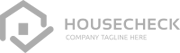 Logo for Housecheck: geometric house icon with a check mark, and text