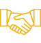 Two yellow outlined hands shaking, symbolizing agreement.