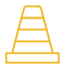 Yellow and white traffic cone with three horizontal stripes.