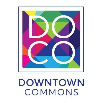 The logo for downtown commons is a colorful square.
