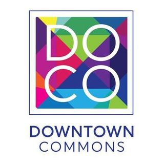 The logo for downtown commons is a colorful square.