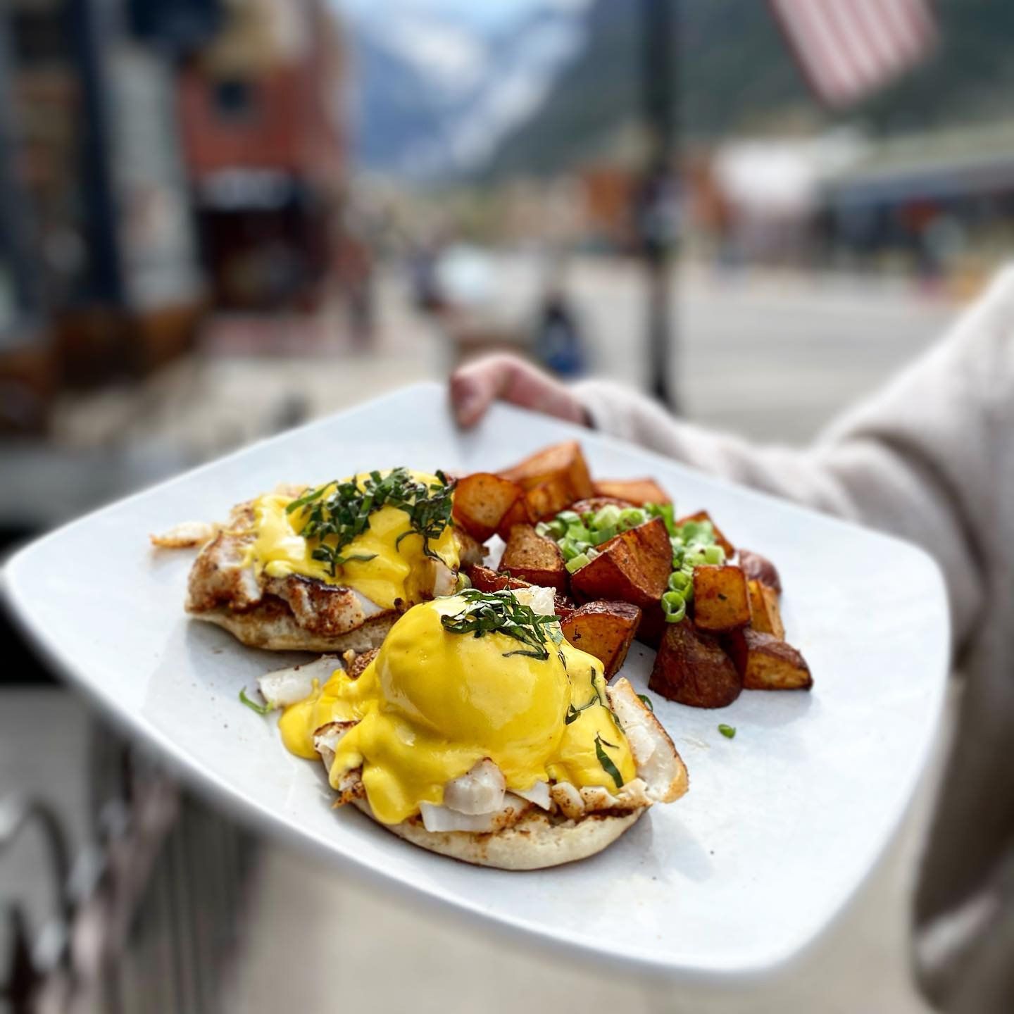 Two Poached Eggs With Blackened Alaskan Halibut — Telluride, CO — Floradora Saloon
