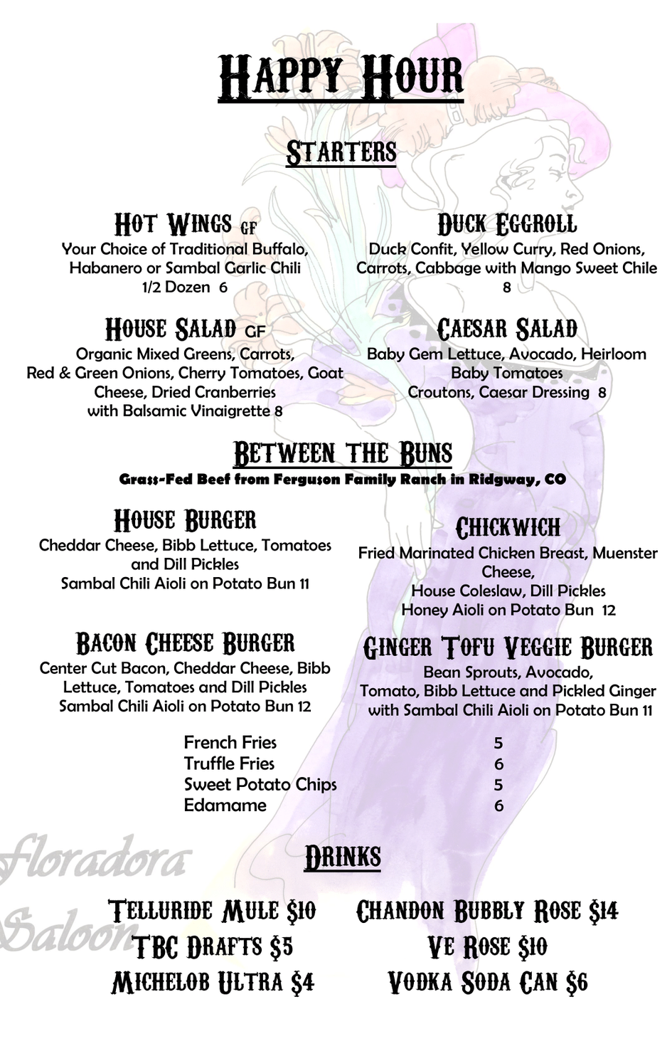 A menu for a restaurant called happy hour