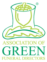 A logo for the association of green funeral directors