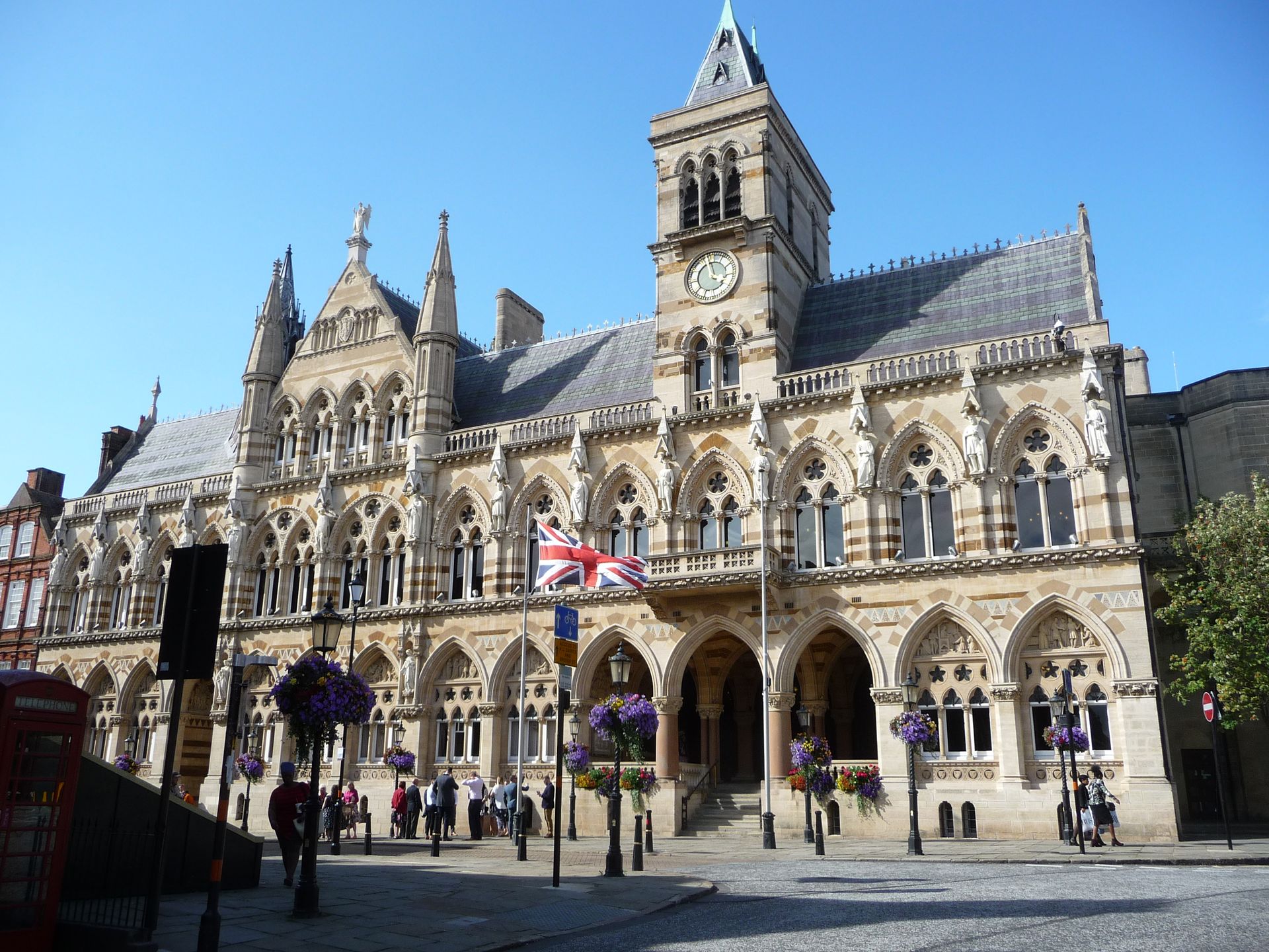 A large building with a clock on top of it