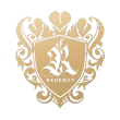 A gold shield with the letter r on it