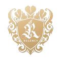 A gold shield with the letter r on it