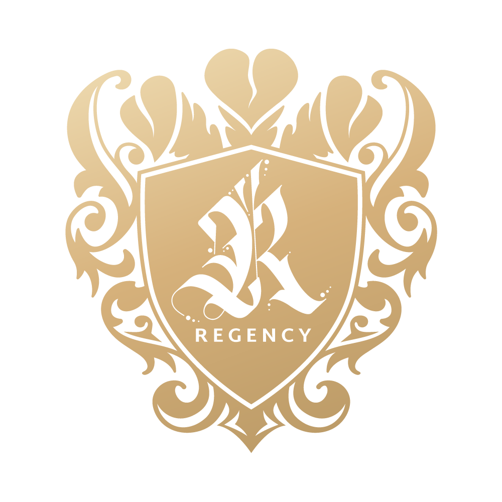 A gold shield with the letter r on it