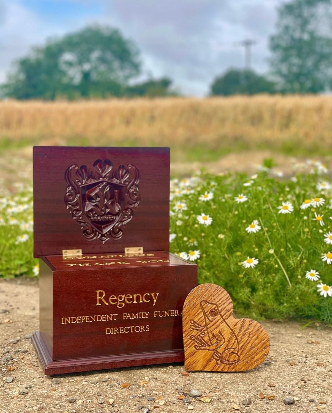 A wooden box with the name regency on it