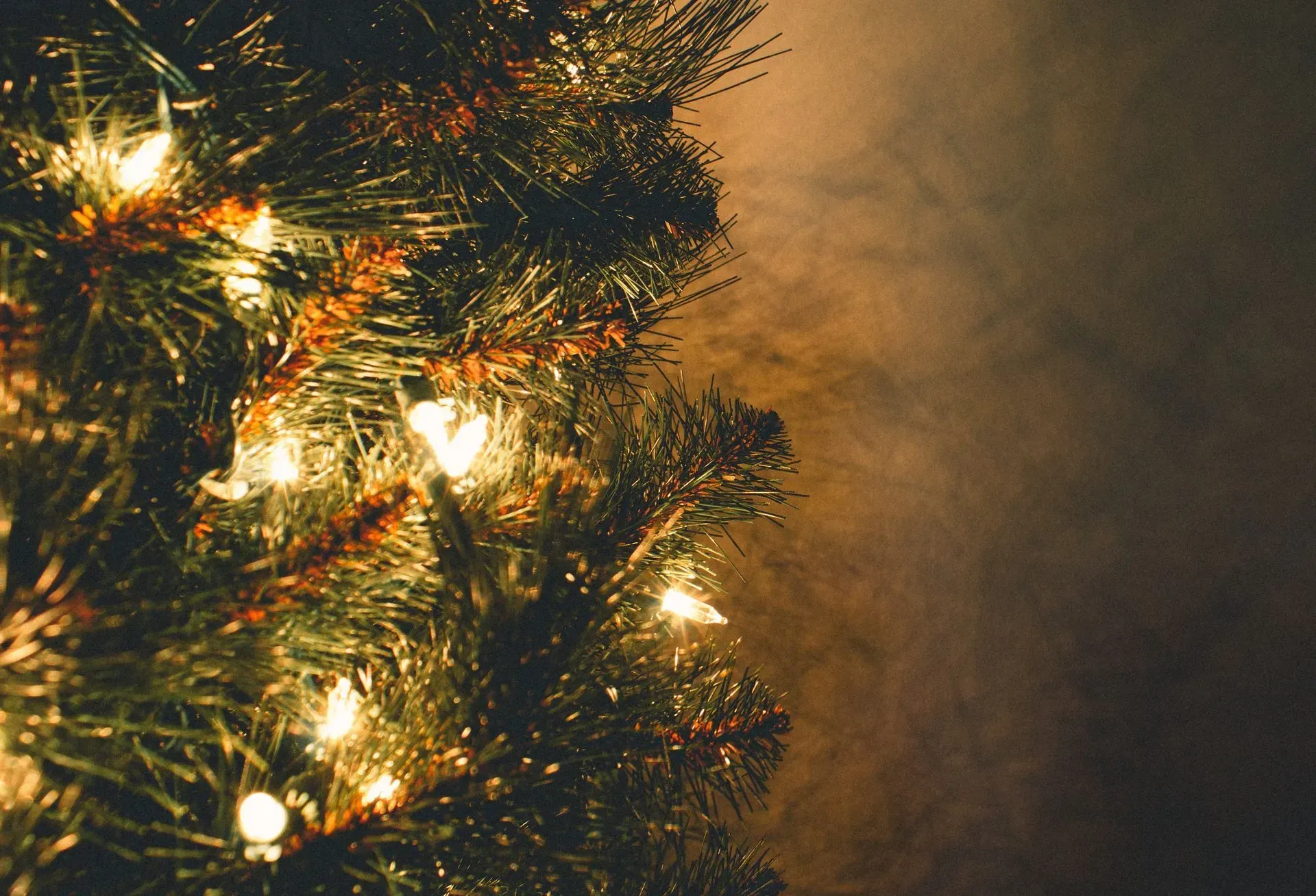 A close up of a christmas tree with lights on it