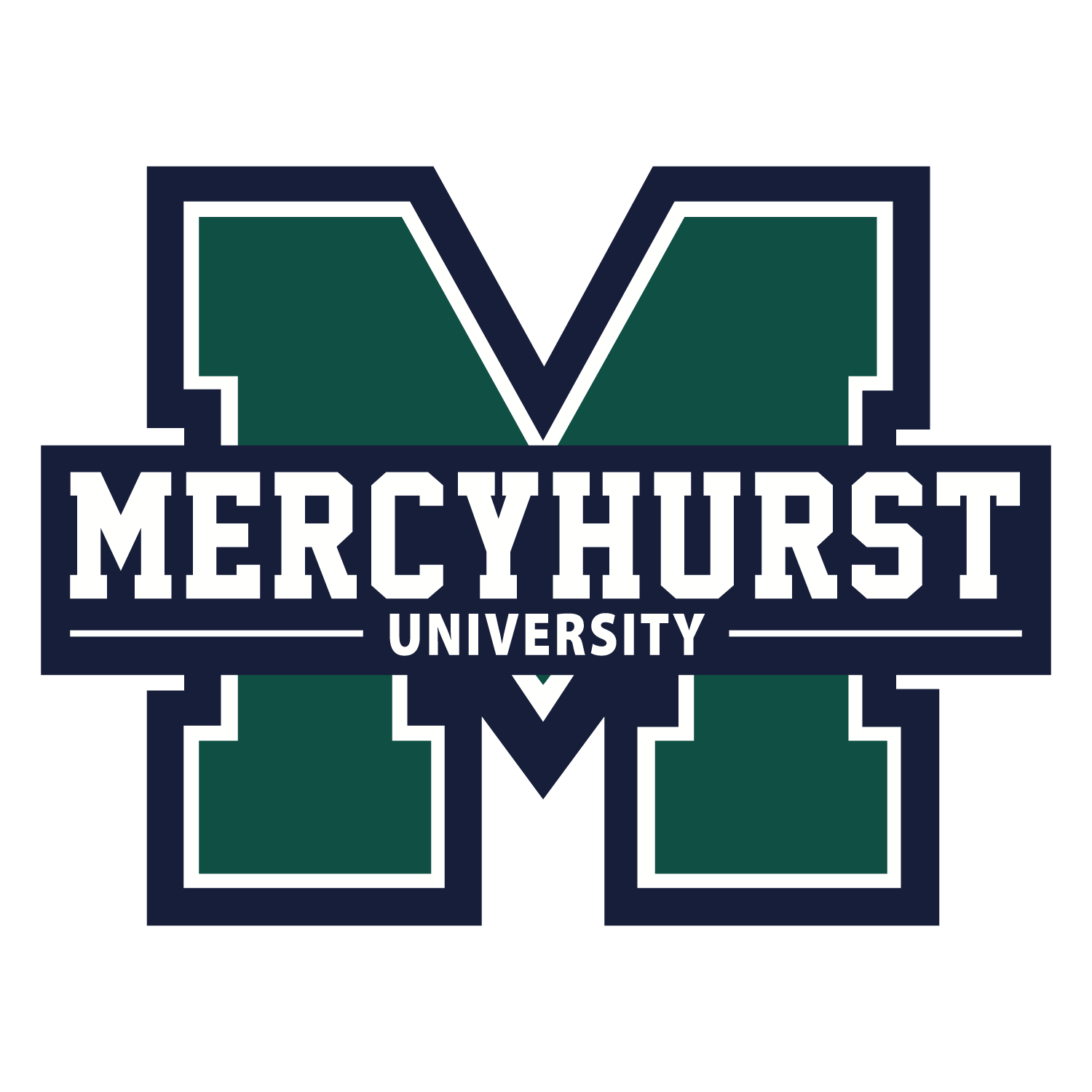 The mercyhurst university logo is a green and blue logo with a large m in the middle.