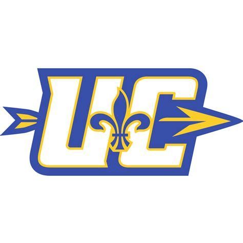 A blue and yellow logo with a fleur de lis and an arrow