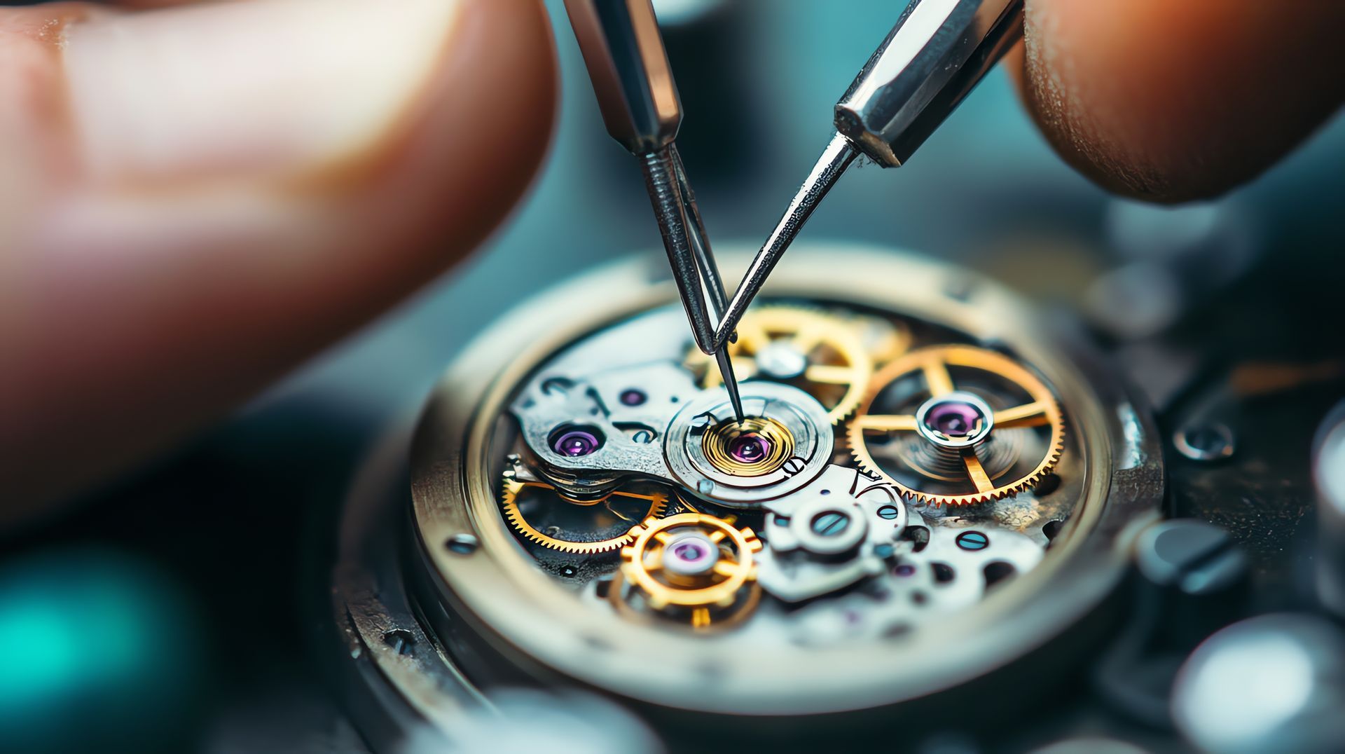 A person is working on the inside of a watch.