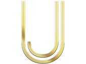 A gold letter u on a white background.