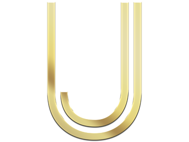 A gold letter u on a white background.