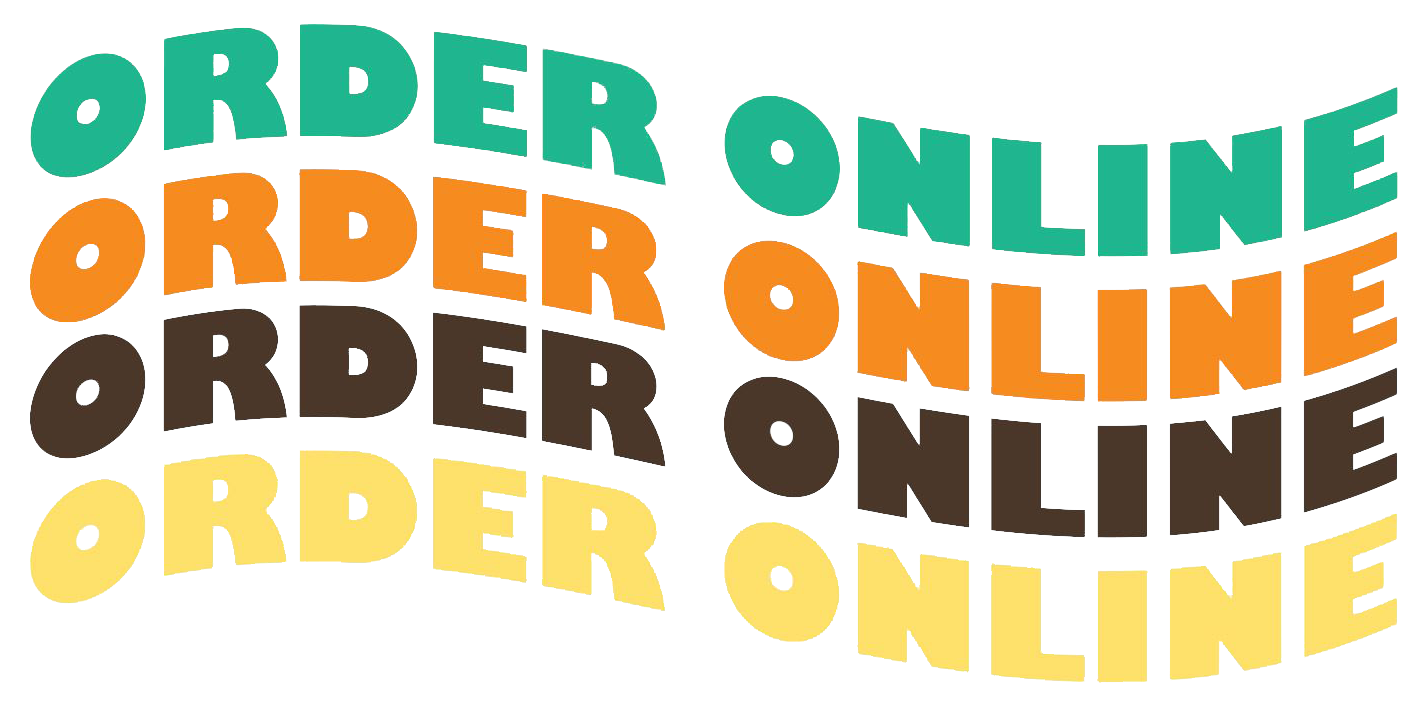 The words order online are repeated in different colors on a white background.