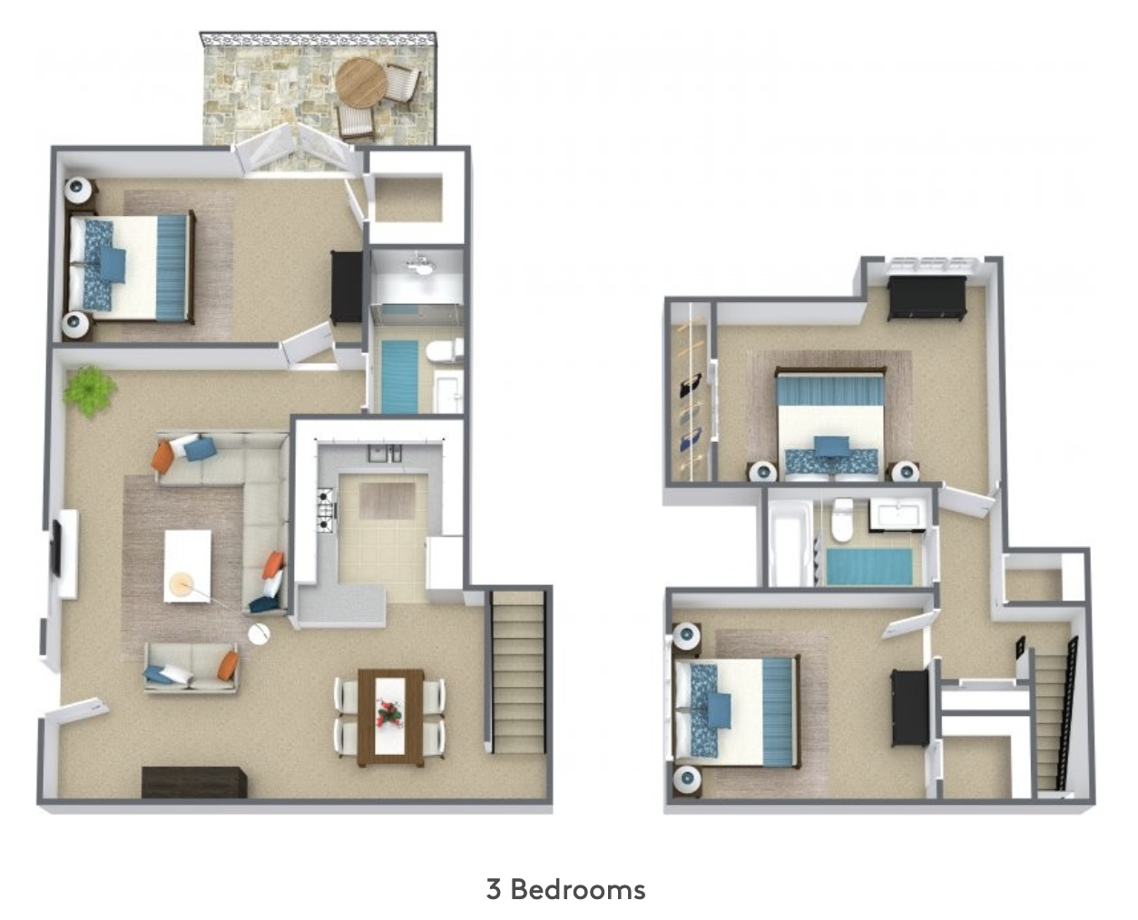 3 bedroom floorplan (2 stories)