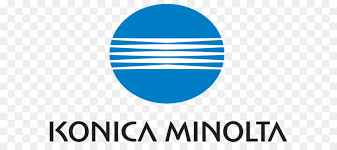 Um logotipo azul e branco para konica minolta em um fundo transparente.