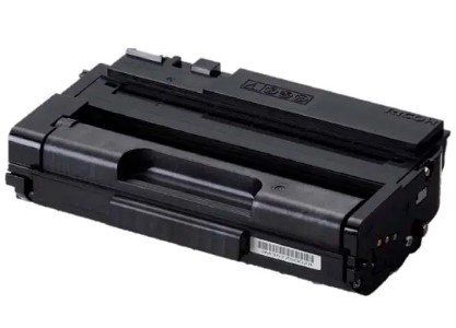 Um cartucho de toner preto para uma impressora em um fundo branco