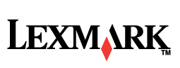 O logotipo da Lexmark é preto e vermelho com um diamante vermelho no meio.
