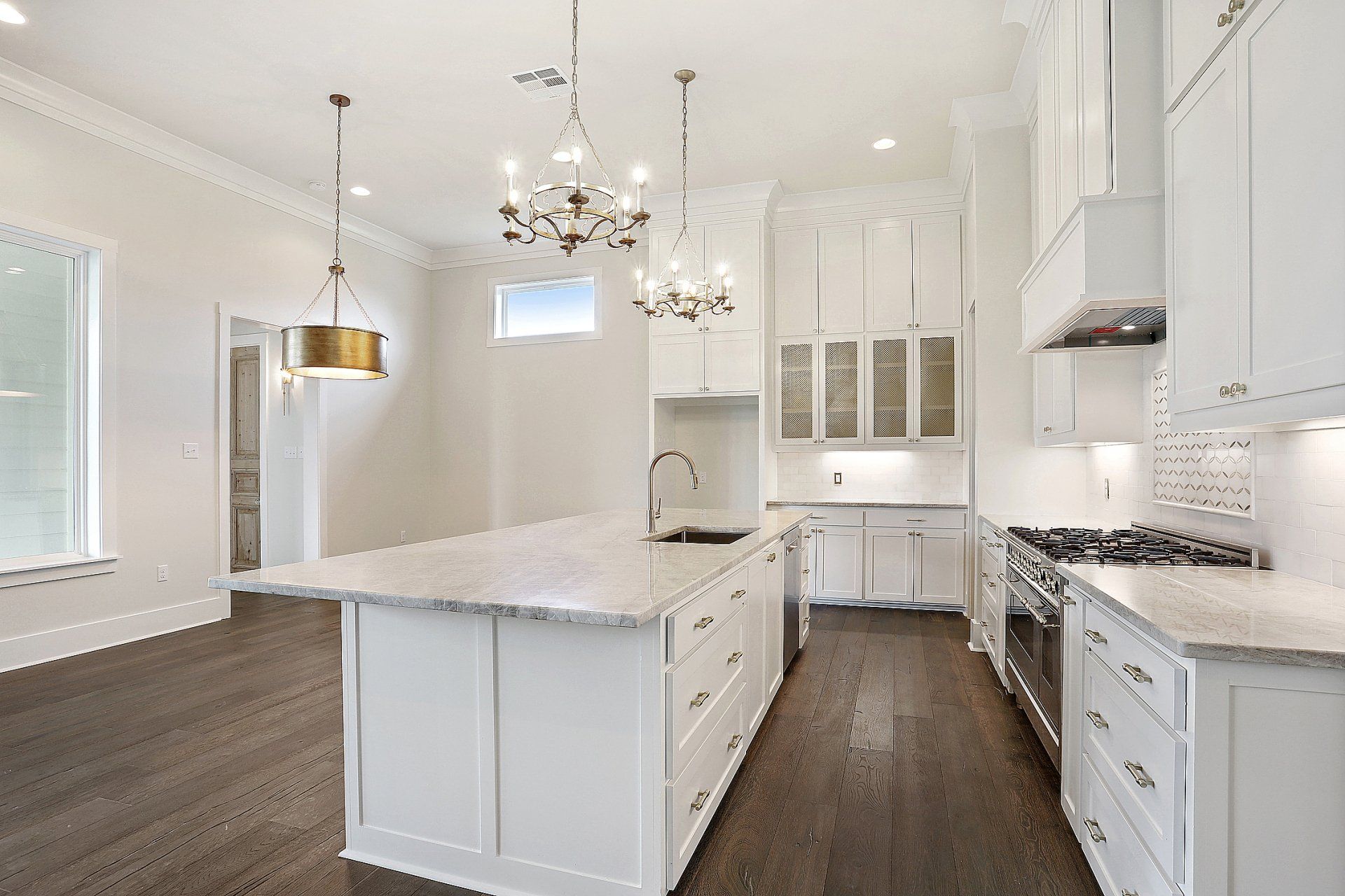 white island with quartz countertop