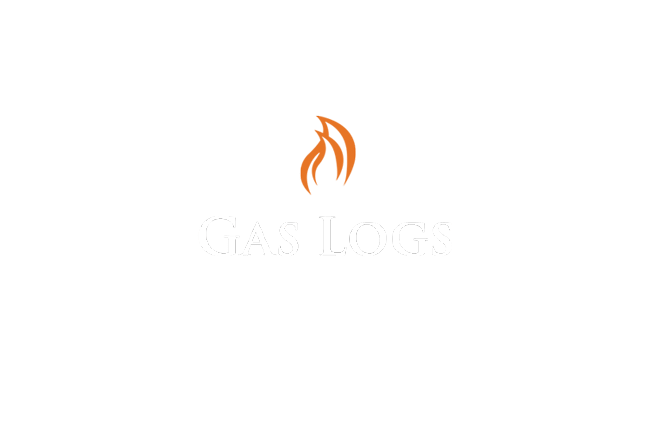 White background with logo of a flame icon in orange above the words “GAS LOGS” in white. White background with logo of a flame icon in orange above the words “GAS LOGS” in white.