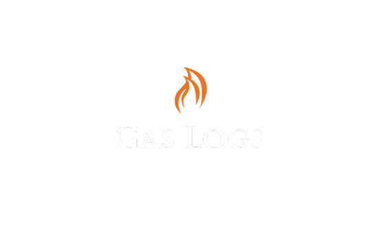 White background with logo of a flame icon in orange above the words “GAS LOGS” in white. White background with logo of a flame icon in orange above the words “GAS LOGS” in white.
