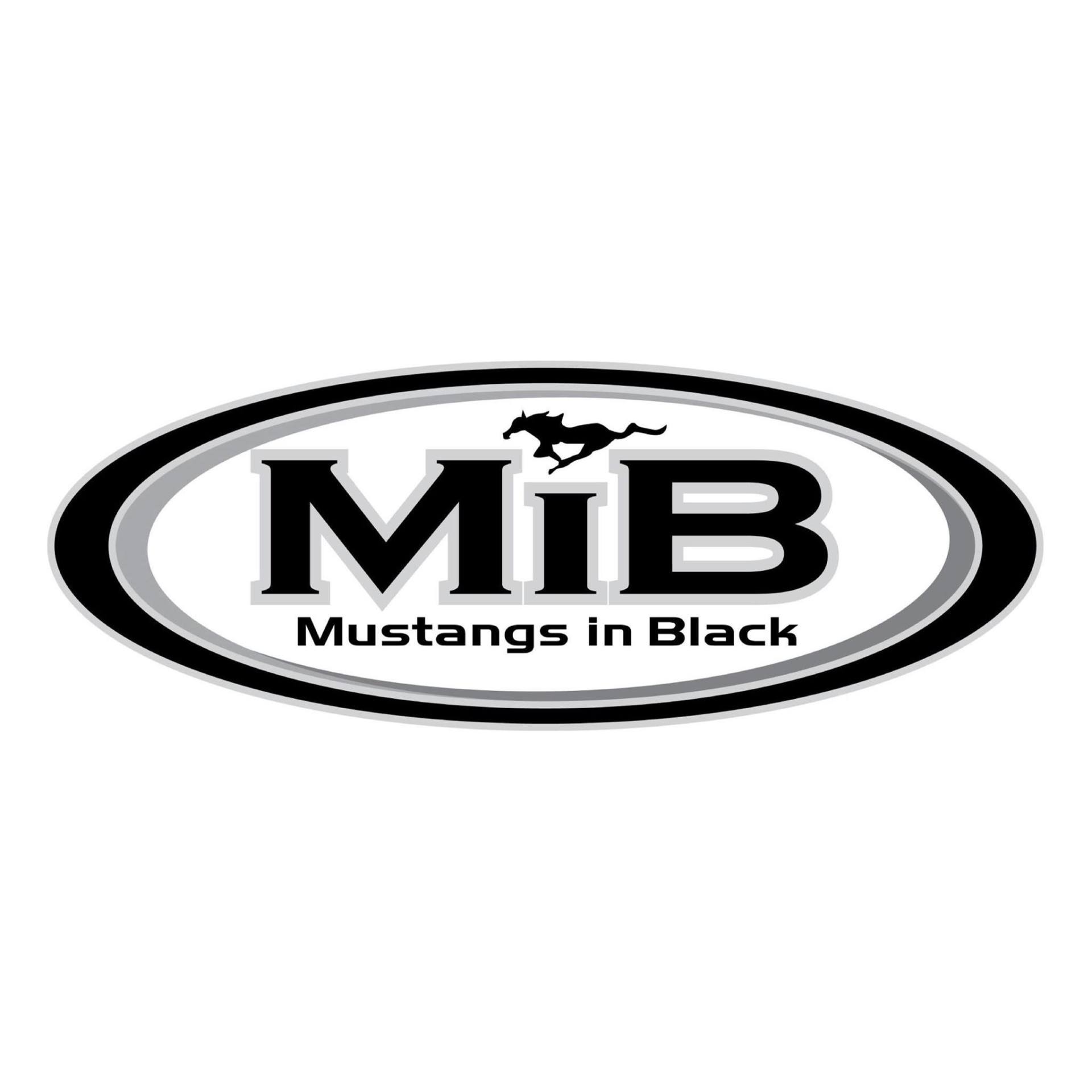 A black and white logo for a company called mib mustangs in black.