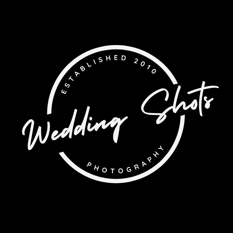 The logo for wedding shots photography is white on a black background.