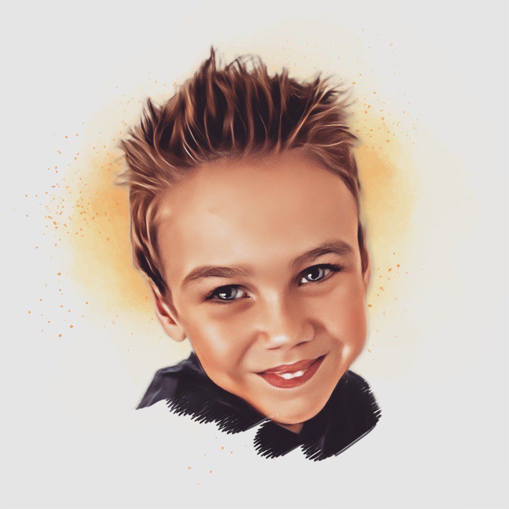 A drawing of a young boy with spiky hair