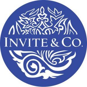 A blue and white logo for invite & co.