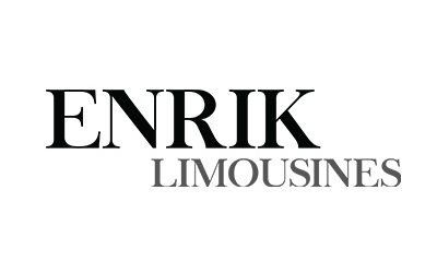 A black and white logo for enrik limousines on a white background.