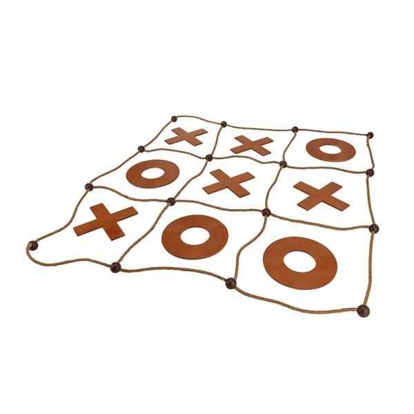 A tic tac toe game on a rope on a white background.